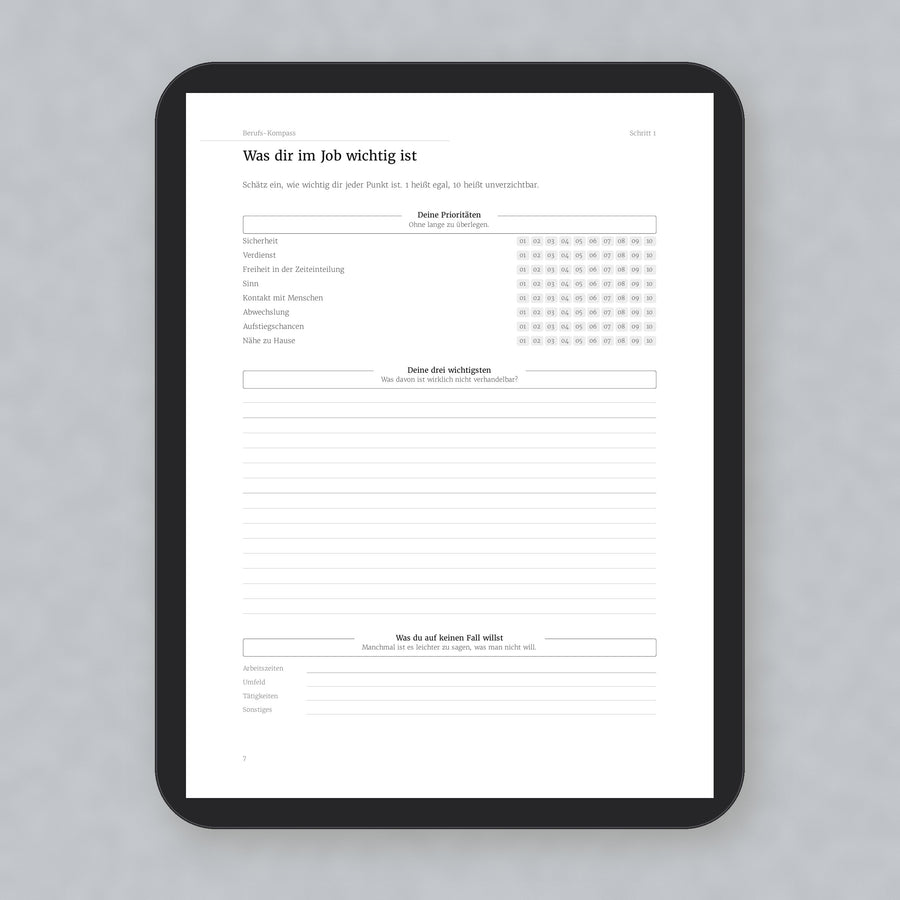 Berufs-Kompass auf dem Tablet