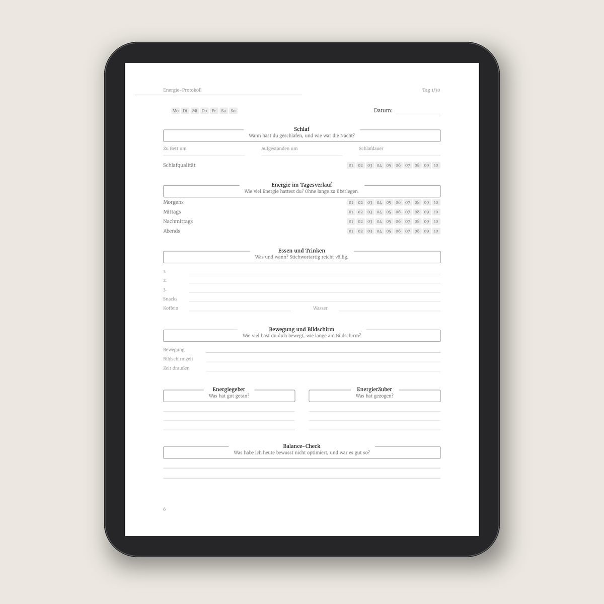 Energie-Protokoll – Workbook (digital für Tablet & zum Ausdrucken)