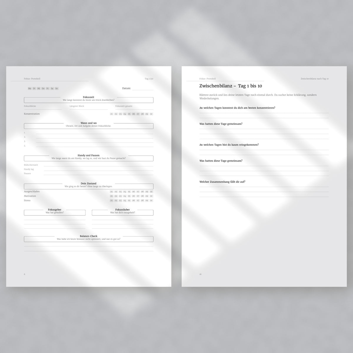 Fokus-Protokoll – Workbook (digital für Tablet & zum Ausdrucken)