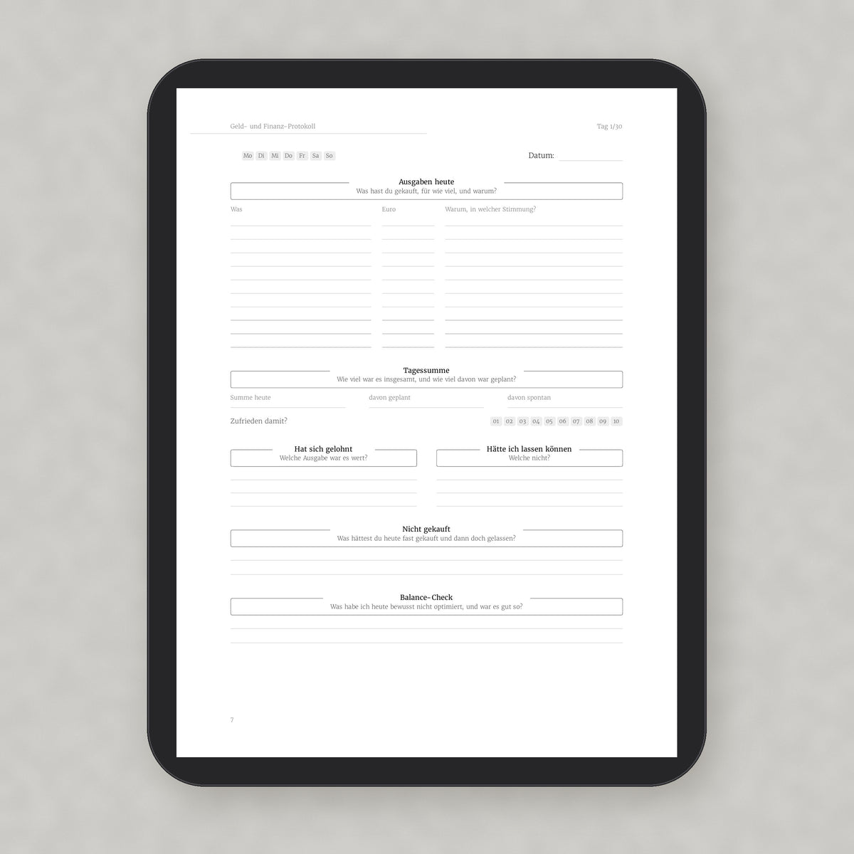 Geld- und Finanz-Protokoll – Workbook (digital für Tablet & zum Ausdrucken)