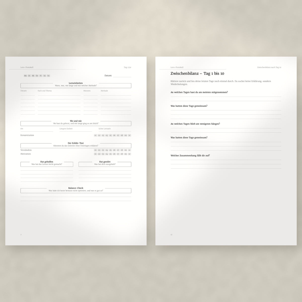 Lern-Protokoll – Workbook (digital für Tablet & zum Ausdrucken)
