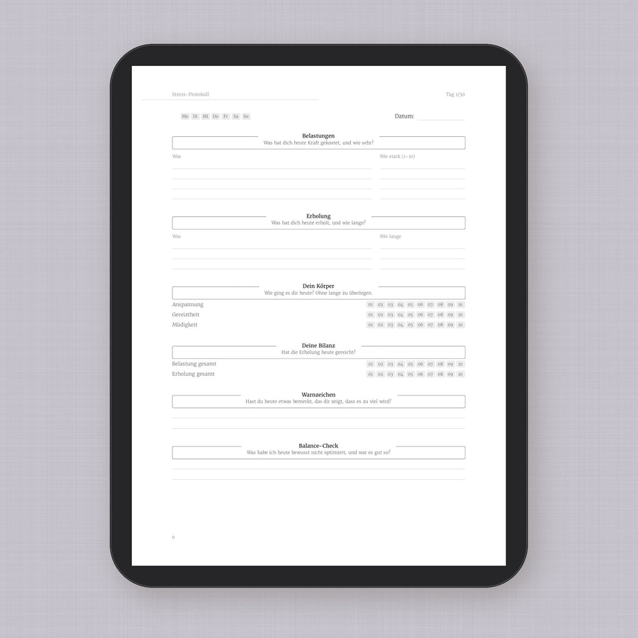 Stress-Protokoll auf dem Tablet